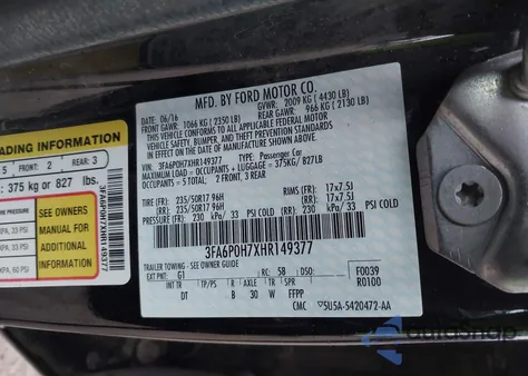 2017 Ford Fusion Se from USA, damaged, VIN 3FA6P0H7XHR149377